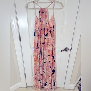 Nicole Miller Satin Silky Racerback Flowy Maxi Dress with Pockets.
